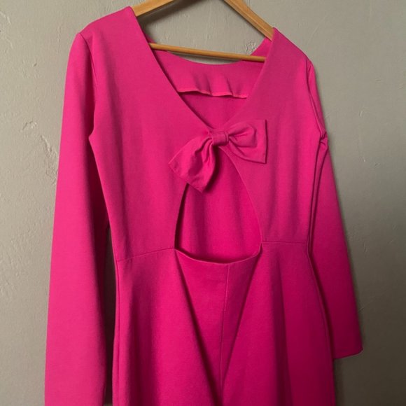 Amanda Uprichard Pink Long Sleeve Dress Back Bow L - Picture 9 of 11